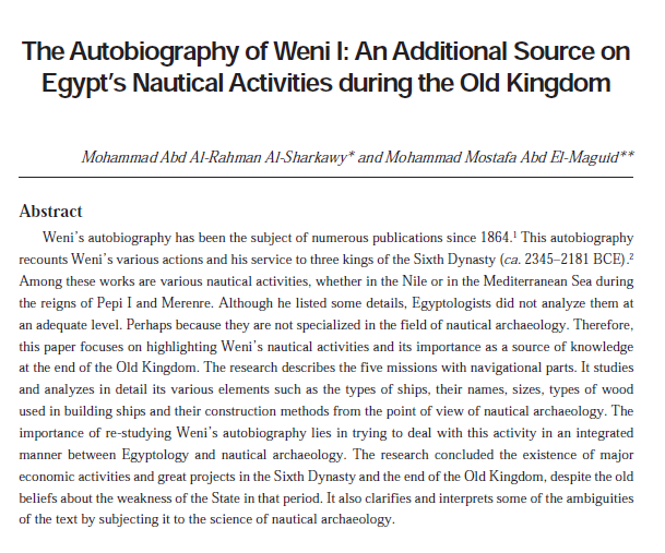 The Autobiography of Weni I: An Additional Source on Egypt's Nautical Activities During the Old Kingdom